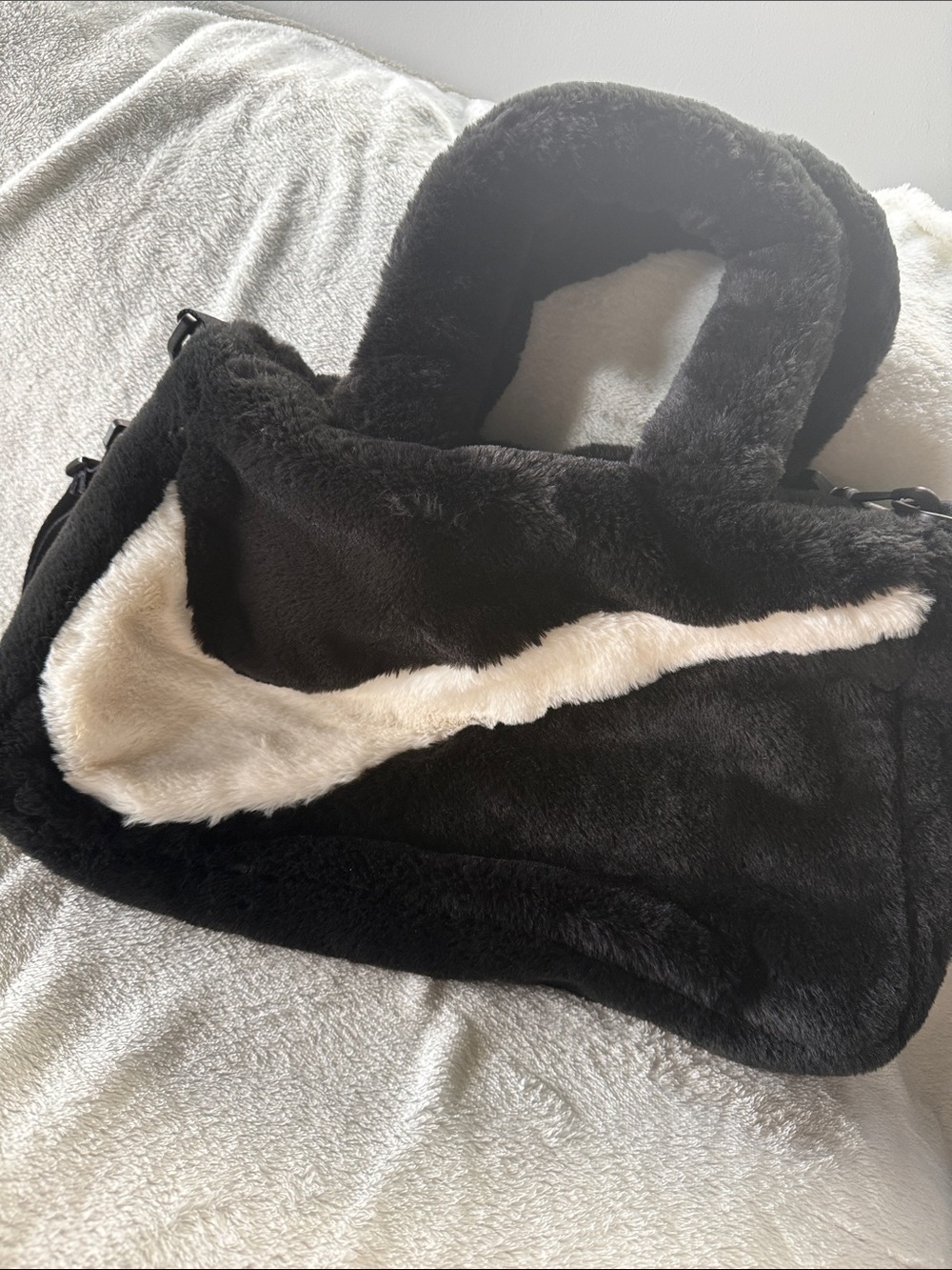 Nike Black Faux Fur Lined purse with Satin Interior